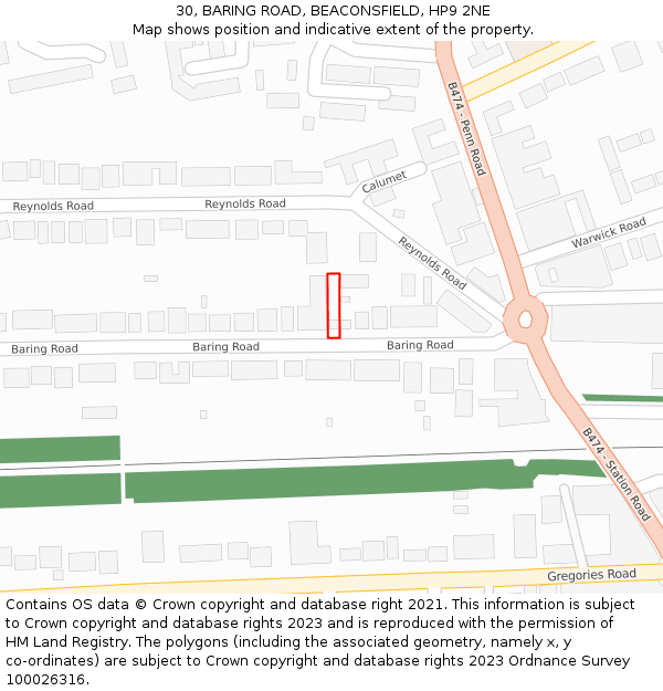 30, BARING ROAD, BEACONSFIELD, HP9 2NE: Location map and indicative extent of plot