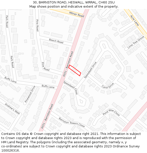 30, BARNSTON ROAD, HESWALL, WIRRAL, CH60 2SU: Location map and indicative extent of plot