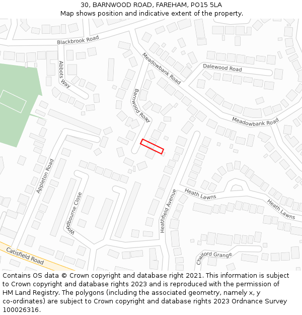 30, BARNWOOD ROAD, FAREHAM, PO15 5LA: Location map and indicative extent of plot