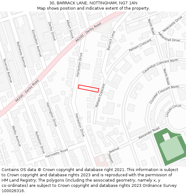 30, BARRACK LANE, NOTTINGHAM, NG7 1AN: Location map and indicative extent of plot