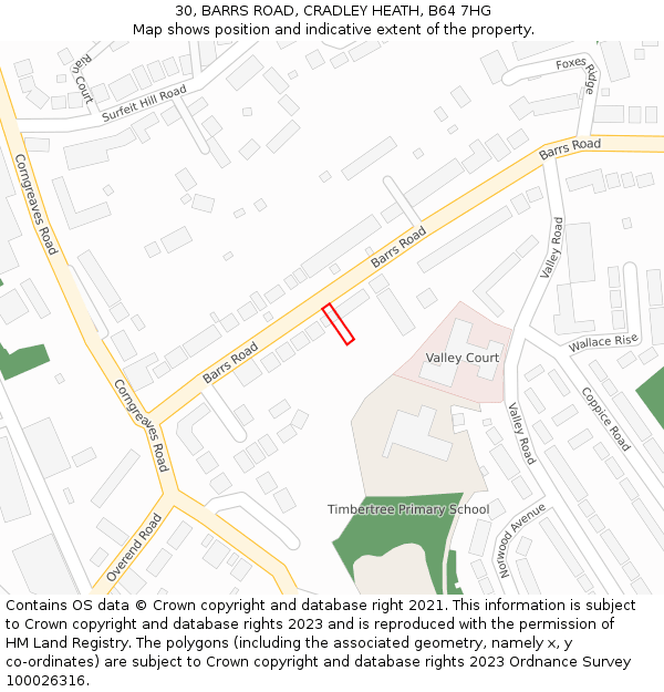 30, BARRS ROAD, CRADLEY HEATH, B64 7HG: Location map and indicative extent of plot