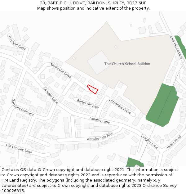 30, BARTLE GILL DRIVE, BAILDON, SHIPLEY, BD17 6UE: Location map and indicative extent of plot