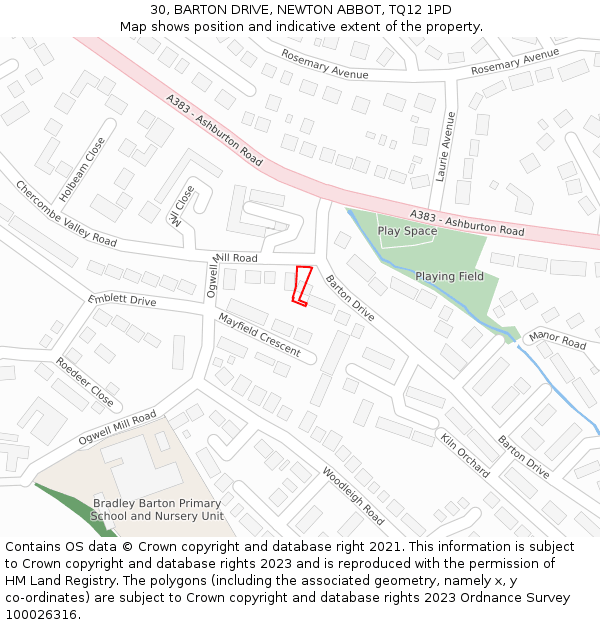 30, BARTON DRIVE, NEWTON ABBOT, TQ12 1PD: Location map and indicative extent of plot