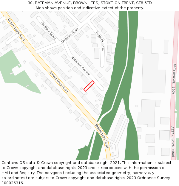 30, BATEMAN AVENUE, BROWN LEES, STOKE-ON-TRENT, ST8 6TD: Location map and indicative extent of plot