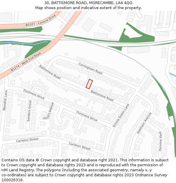 30, BATTISMORE ROAD, MORECAMBE, LA4 4QG: Location map and indicative extent of plot