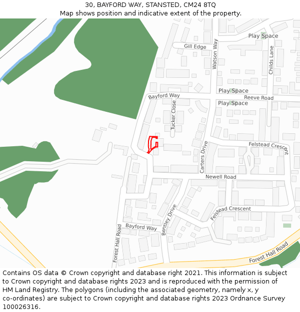 30, BAYFORD WAY, STANSTED, CM24 8TQ: Location map and indicative extent of plot