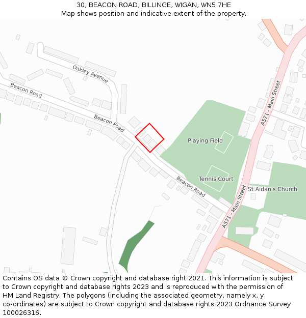 30, BEACON ROAD, BILLINGE, WIGAN, WN5 7HE: Location map and indicative extent of plot