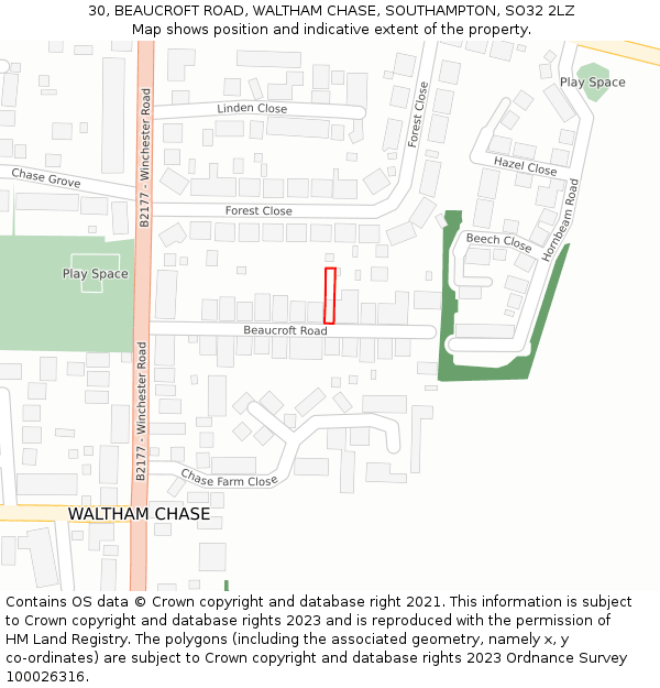 30, BEAUCROFT ROAD, WALTHAM CHASE, SOUTHAMPTON, SO32 2LZ: Location map and indicative extent of plot