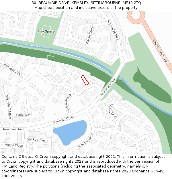 30, BEAUVOIR DRIVE, KEMSLEY, SITTINGBOURNE, ME10 2TQ: Location map and indicative extent of plot