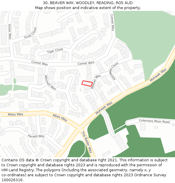 30, BEAVER WAY, WOODLEY, READING, RG5 4UD: Location map and indicative extent of plot