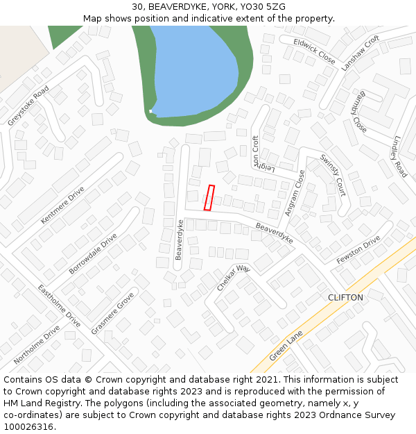 30, BEAVERDYKE, YORK, YO30 5ZG: Location map and indicative extent of plot