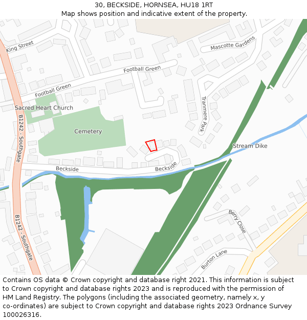 30, BECKSIDE, HORNSEA, HU18 1RT: Location map and indicative extent of plot