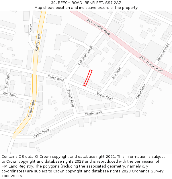 30, BEECH ROAD, BENFLEET, SS7 2AZ: Location map and indicative extent of plot