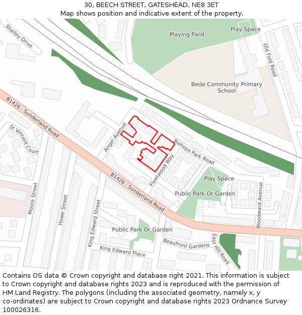 30, BEECH STREET, GATESHEAD, NE8 3ET: Location map and indicative extent of plot