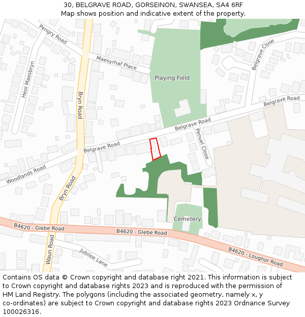 30, BELGRAVE ROAD, GORSEINON, SWANSEA, SA4 6RF: Location map and indicative extent of plot