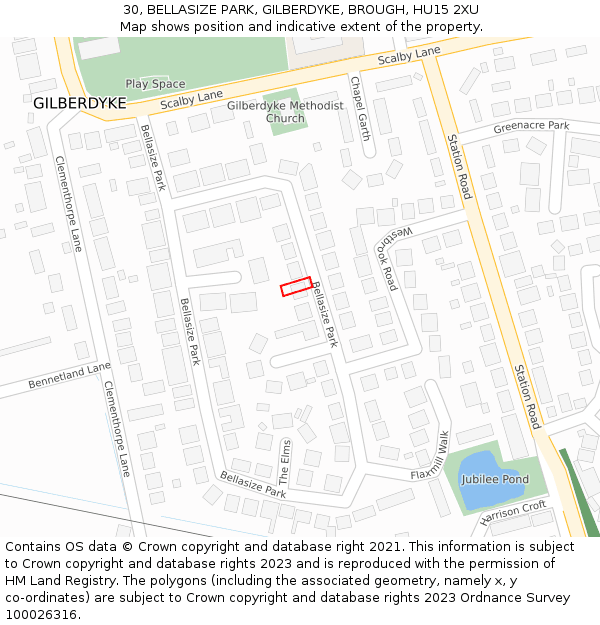 30, BELLASIZE PARK, GILBERDYKE, BROUGH, HU15 2XU: Location map and indicative extent of plot