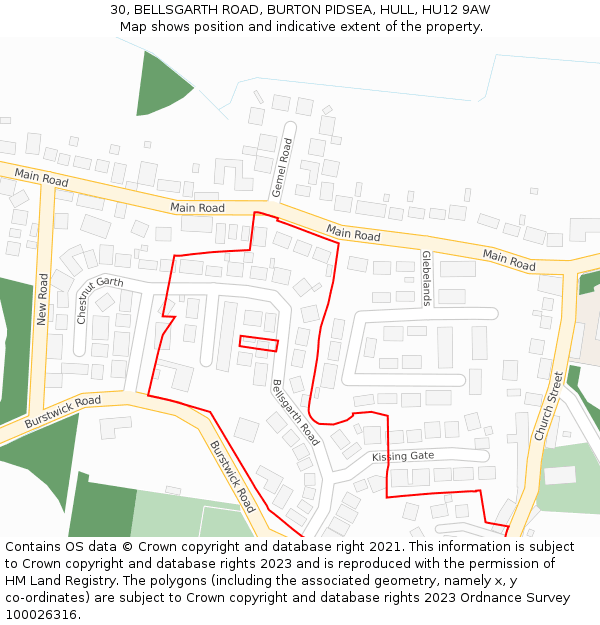 30, BELLSGARTH ROAD, BURTON PIDSEA, HULL, HU12 9AW: Location map and indicative extent of plot