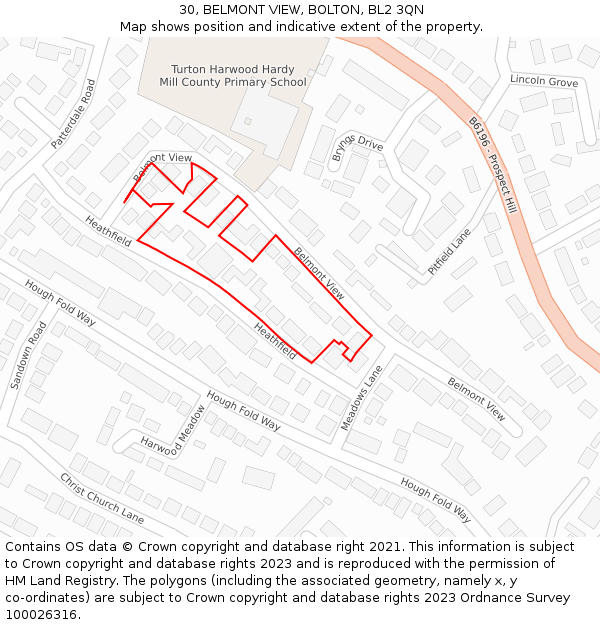 30, BELMONT VIEW, BOLTON, BL2 3QN: Location map and indicative extent of plot