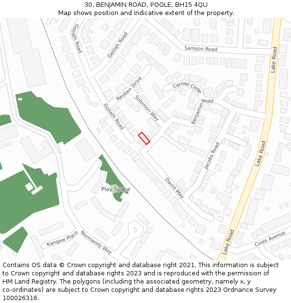 30, BENJAMIN ROAD, POOLE, BH15 4QU: Location map and indicative extent of plot