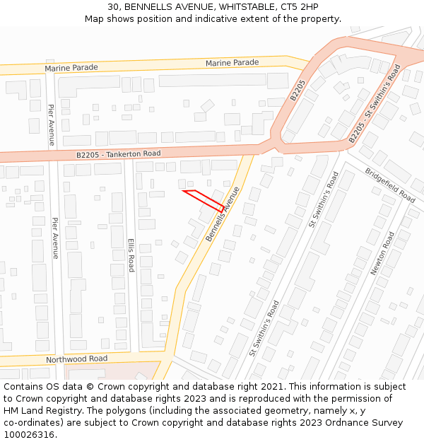 30, BENNELLS AVENUE, WHITSTABLE, CT5 2HP: Location map and indicative extent of plot