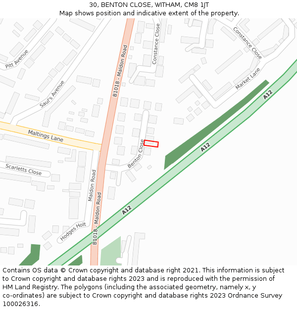 30, BENTON CLOSE, WITHAM, CM8 1JT: Location map and indicative extent of plot