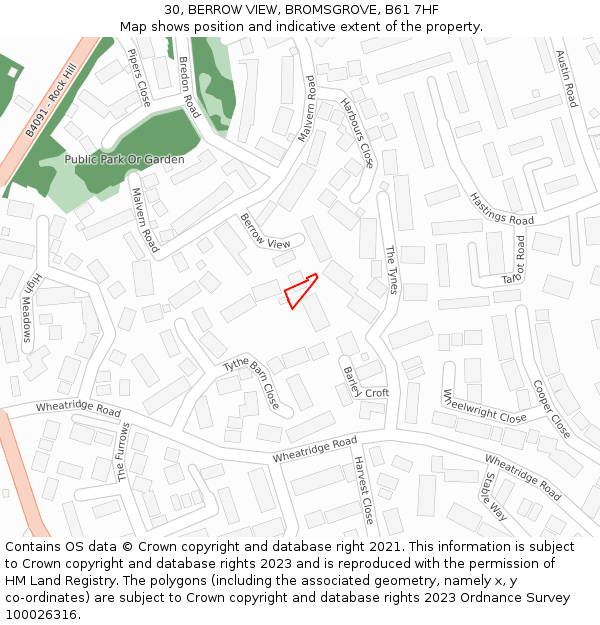 30, BERROW VIEW, BROMSGROVE, B61 7HF: Location map and indicative extent of plot