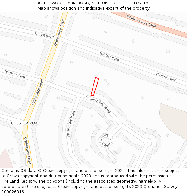 30, BERWOOD FARM ROAD, SUTTON COLDFIELD, B72 1AG: Location map and indicative extent of plot