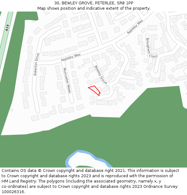 30, BEWLEY GROVE, PETERLEE, SR8 1PP: Location map and indicative extent of plot