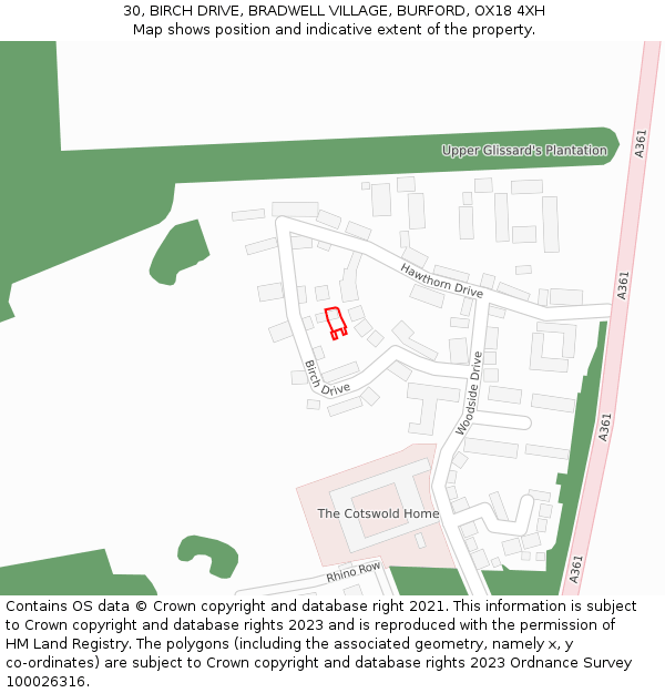 30, BIRCH DRIVE, BRADWELL VILLAGE, BURFORD, OX18 4XH: Location map and indicative extent of plot