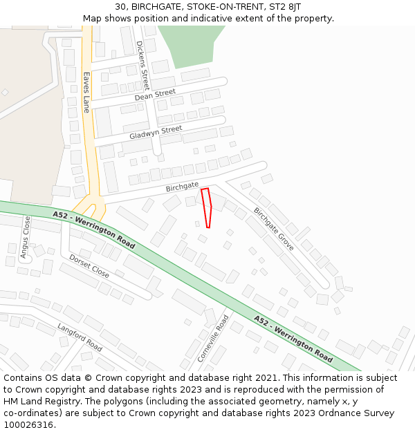 30, BIRCHGATE, STOKE-ON-TRENT, ST2 8JT: Location map and indicative extent of plot