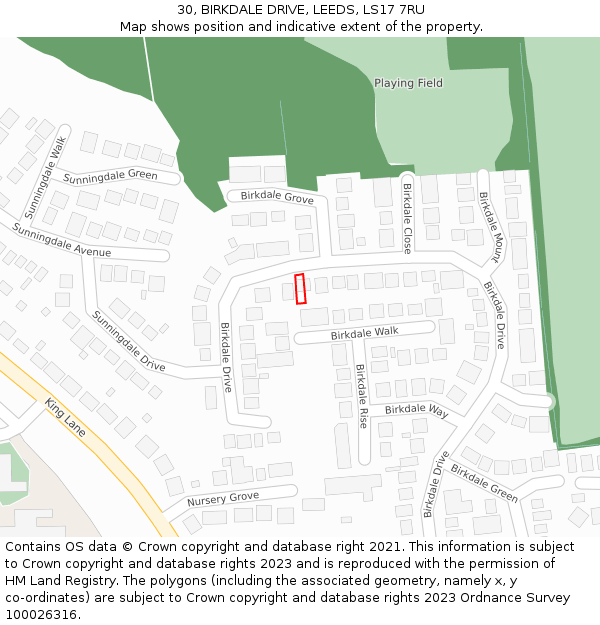 30, BIRKDALE DRIVE, LEEDS, LS17 7RU: Location map and indicative extent of plot