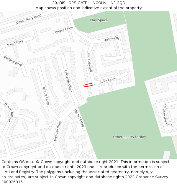 30, BISHOPS GATE, LINCOLN, LN1 3QD: Location map and indicative extent of plot