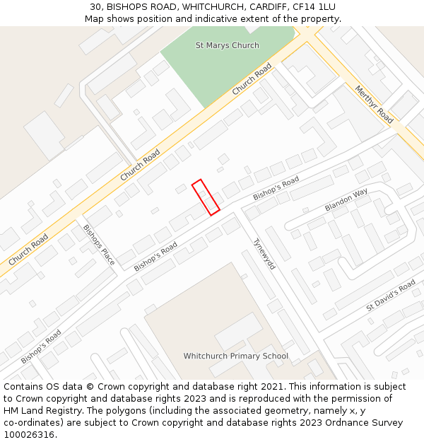 30, BISHOPS ROAD, WHITCHURCH, CARDIFF, CF14 1LU: Location map and indicative extent of plot