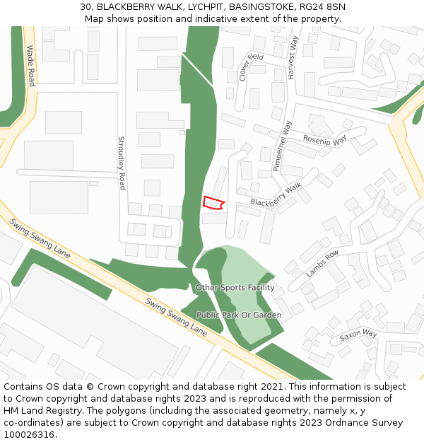 30, BLACKBERRY WALK, LYCHPIT, BASINGSTOKE, RG24 8SN: Location map and indicative extent of plot