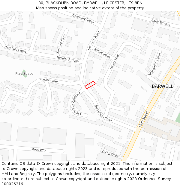 30, BLACKBURN ROAD, BARWELL, LEICESTER, LE9 8EN: Location map and indicative extent of plot