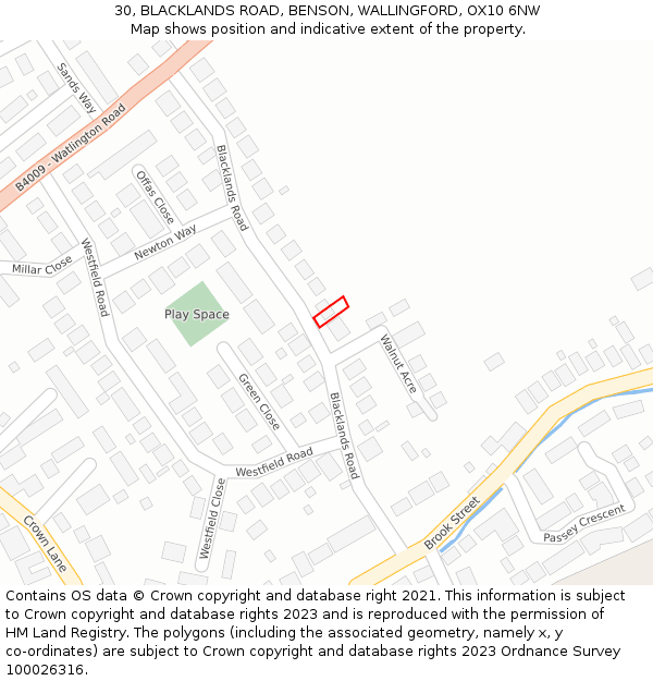 30, BLACKLANDS ROAD, BENSON, WALLINGFORD, OX10 6NW: Location map and indicative extent of plot