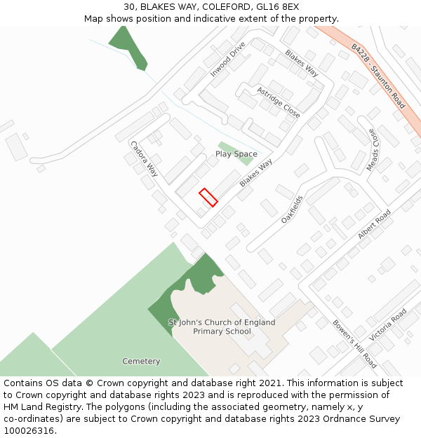 30, BLAKES WAY, COLEFORD, GL16 8EX: Location map and indicative extent of plot