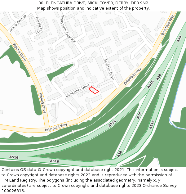 30, BLENCATHRA DRIVE, MICKLEOVER, DERBY, DE3 9NP: Location map and indicative extent of plot