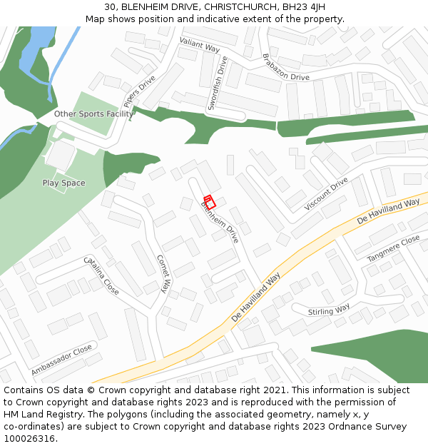 30, BLENHEIM DRIVE, CHRISTCHURCH, BH23 4JH: Location map and indicative extent of plot