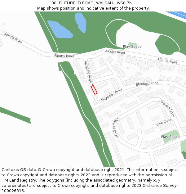 30, BLITHFIELD ROAD, WALSALL, WS8 7NH: Location map and indicative extent of plot