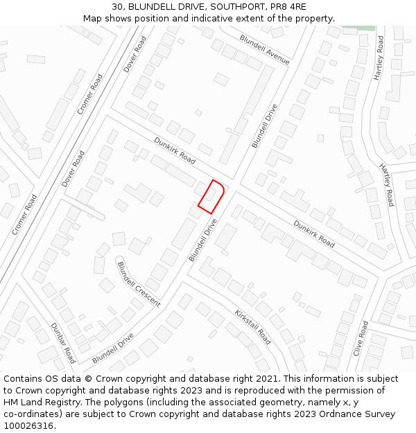 30, BLUNDELL DRIVE, SOUTHPORT, PR8 4RE: Location map and indicative extent of plot