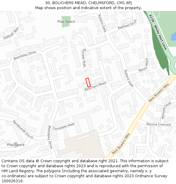 30, BOUCHERS MEAD, CHELMSFORD, CM1 6PJ: Location map and indicative extent of plot