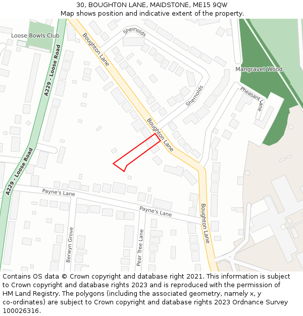 30, BOUGHTON LANE, MAIDSTONE, ME15 9QW: Location map and indicative extent of plot