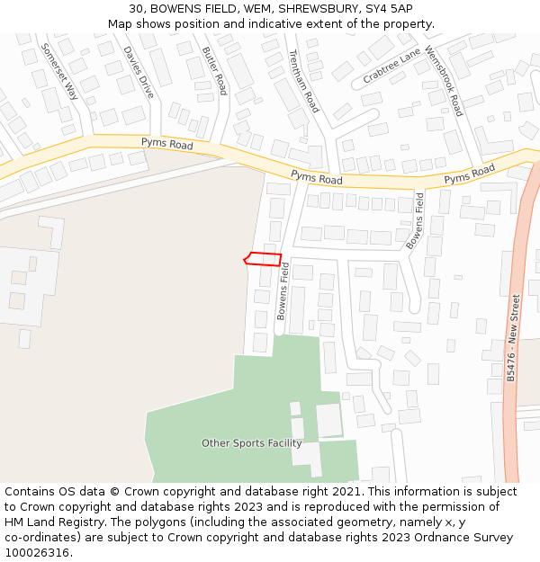 30, BOWENS FIELD, WEM, SHREWSBURY, SY4 5AP: Location map and indicative extent of plot