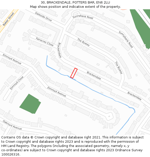 30, BRACKENDALE, POTTERS BAR, EN6 2LU: Location map and indicative extent of plot