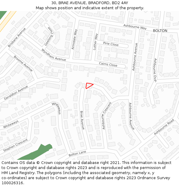 30, BRAE AVENUE, BRADFORD, BD2 4AY: Location map and indicative extent of plot