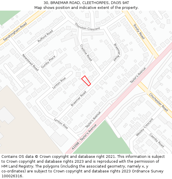 30, BRAEMAR ROAD, CLEETHORPES, DN35 9AT: Location map and indicative extent of plot