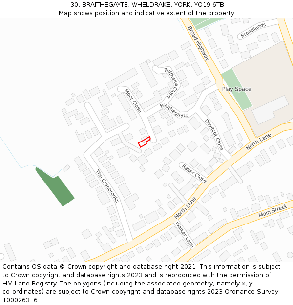 30, BRAITHEGAYTE, WHELDRAKE, YORK, YO19 6TB: Location map and indicative extent of plot