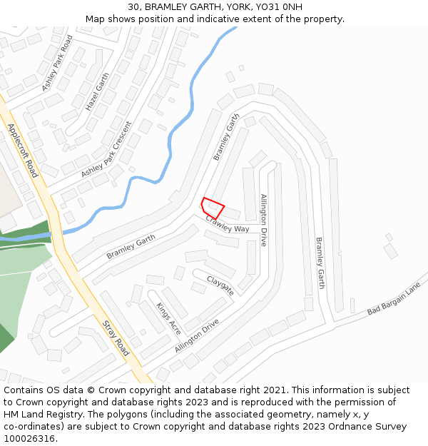 30, BRAMLEY GARTH, YORK, YO31 0NH: Location map and indicative extent of plot