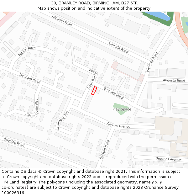 30, BRAMLEY ROAD, BIRMINGHAM, B27 6TR: Location map and indicative extent of plot